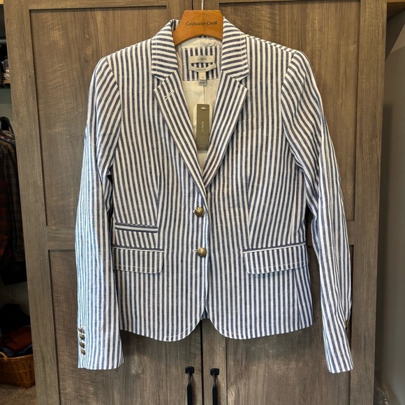 J. Crew Jackets & Blazers - NWT J Crew Schoolboy Striped Linen Blazer blue white size 4